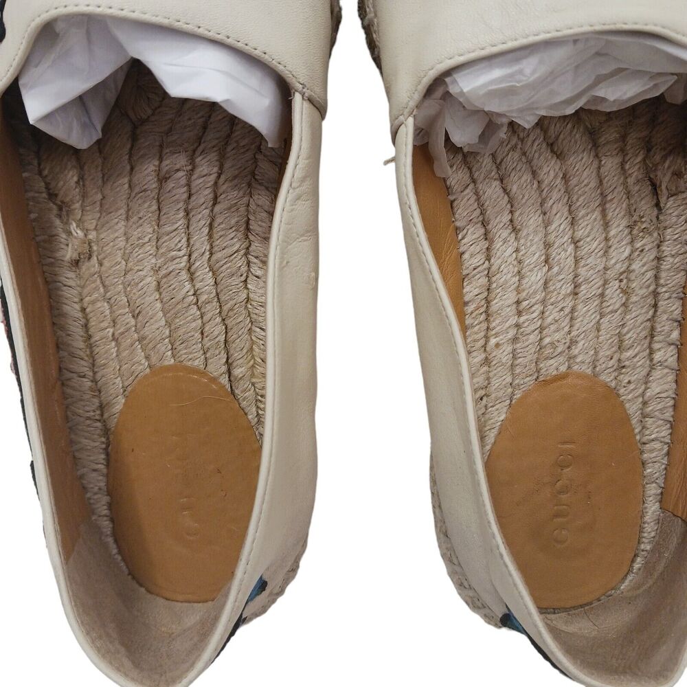 Gucci Leather Espadrille Sz 8.5‎ Ivory Red Floral Embroidered PILAR NAPA Ophelia - Picture 14 of 16